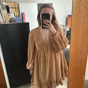 Free People Tan Long Sleeve Dress